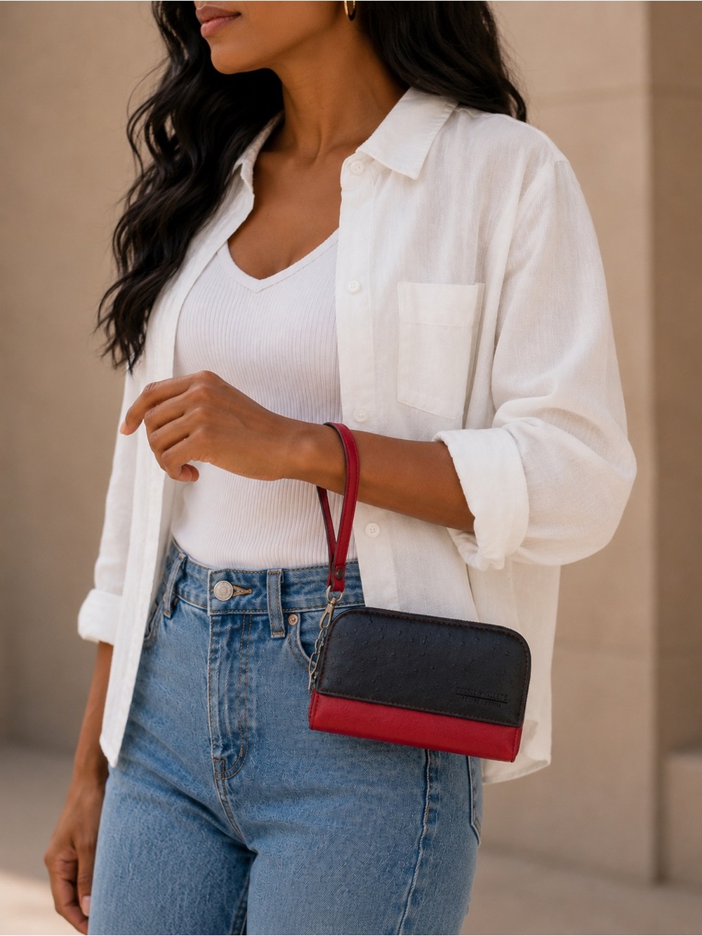 Rogue Wallet Black and Red Leather Wristlet Clutch